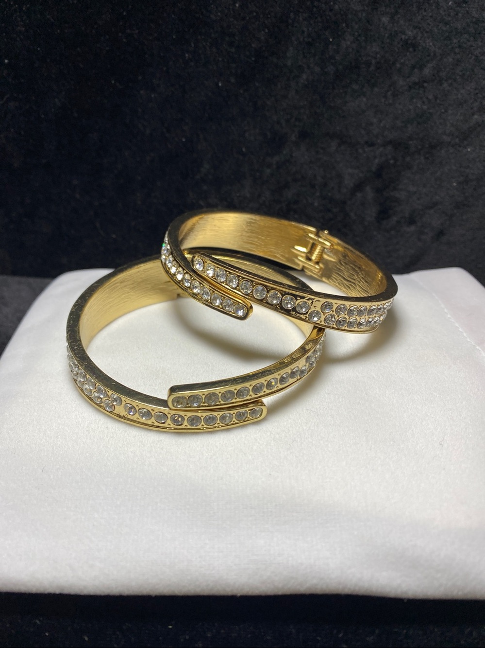 Vintage Encrusted Cuff Bracelet Bangle Double Row Clear stones Gold tone Wedding